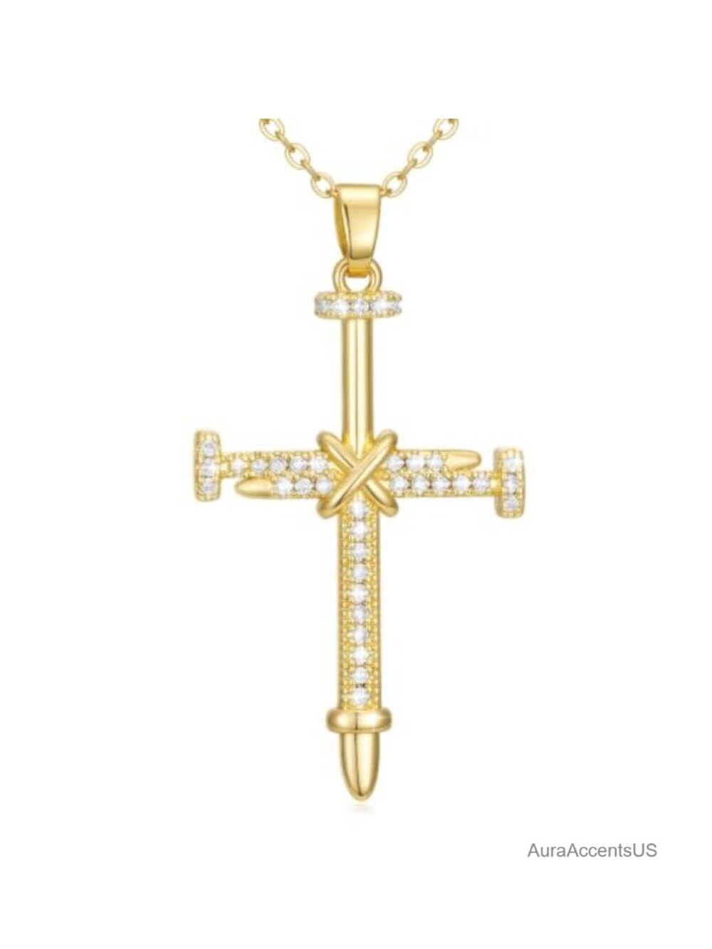 14k Gold Nail Cross Pendant Necklace for Women Christian Religious Jewelry
